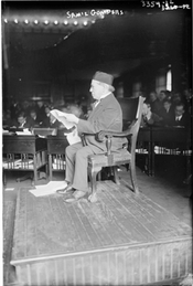 Samuel Gompers on stand. Federal Commission on Industrial Relations, NYC. Photoprint, 1915 (Bain Coll.) (LOC).