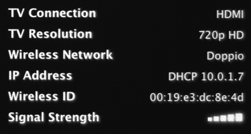 Wireless network signal strength as shown on the About screen.