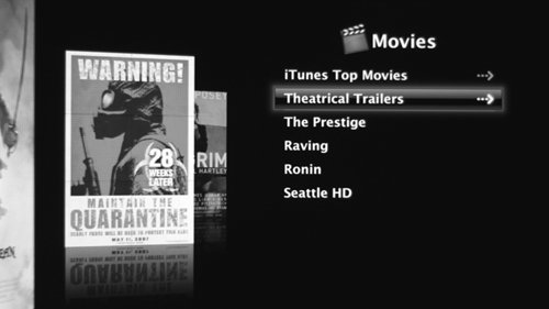 The Movies screen with trailers artwork.