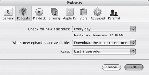 The Podcasts settings.