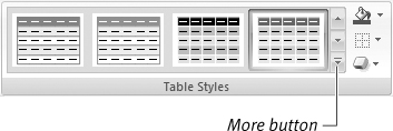 The Gallery (this one is for tables) shows you different styles that can be applied to your table with just a click (top). To see more styles (bottom), click the More button.