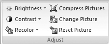 The Adjust group allows you to change the brightness, contrast, and other image parameters.