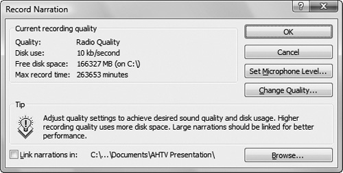 Most of the time you’ll need to increase the quality setting when recording narration files.