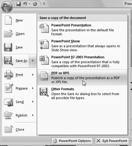 After downloading the appropriate add-in, it’s easy to save your presentation as a PDF file.