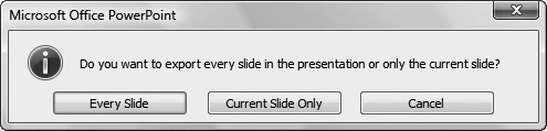 When you export the presentation as image files, PowerPoint asks what the scope of the export should be.