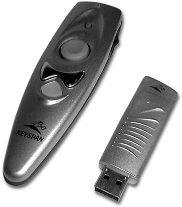 Keyspan’s Presentation Remote has a touchpad that allows mouse movement and includes a laser pointer.