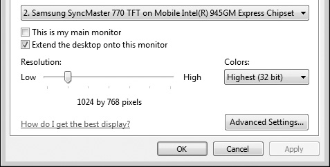 Set the resolution of the external projector or display.