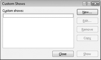 Begin creating a custom show in this dialog.