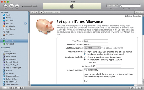 Setting Up an iTunes Allowance
