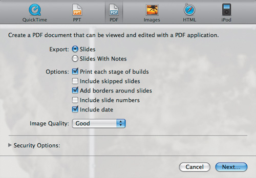 Exporting to PDF