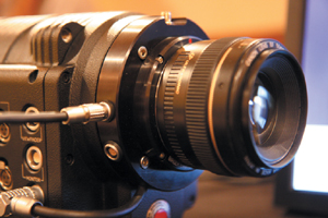 The Birger Engineering mount with a 50mm Canon EOS still lens.