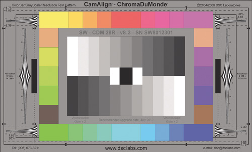 A color chart helps ensure color calibration and accuracy.