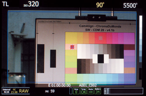 Exposing for skin tones using the spot meter with the IRE indicator at the bottom of the display.