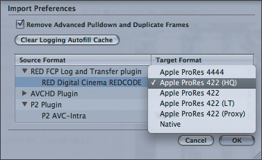 Selecting a ProRes format.