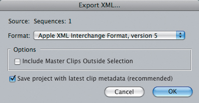 Saving an XML file out of Final Cut Pro.