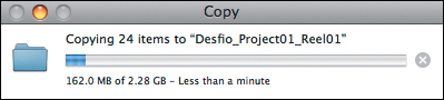 Copying RED footage from a CF card to a hard drive in the Finder.