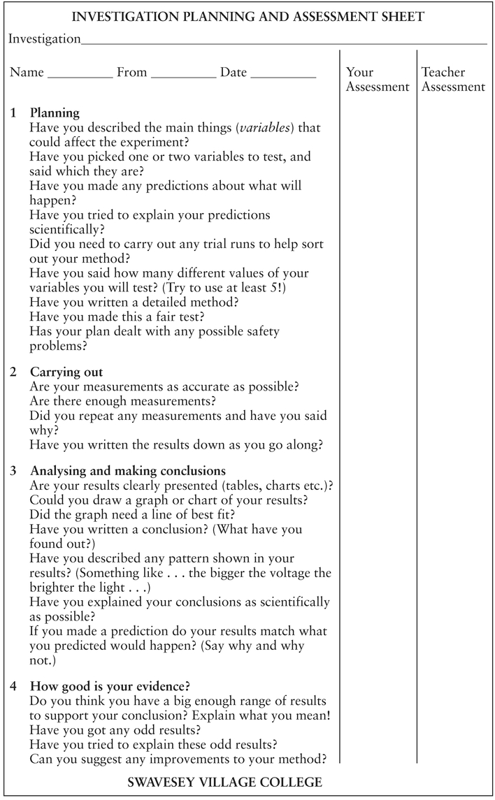 Table 7.1 Student-friendly science criteria