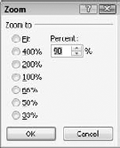 You can zoom with this Zoom dialog box rather than the slider if you prefer.