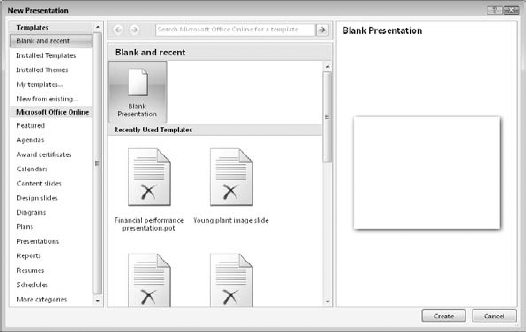Select Blank Presentation from the New Presentation dialog box.