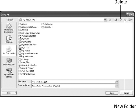 Create a new folder from a Windows XP style dialog box.