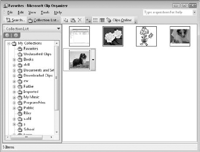 You can browse clip art by collection, as well as by category within a collection.