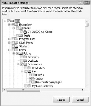 You can specify the locations that you want the Clip Organizer to catalog.