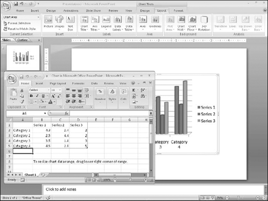 The PowerPoint 2007 charting interface.