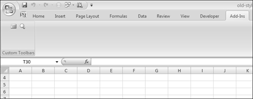 An old-style toolbar, located in the Custom Toolbars group of the Add-Ins tab.