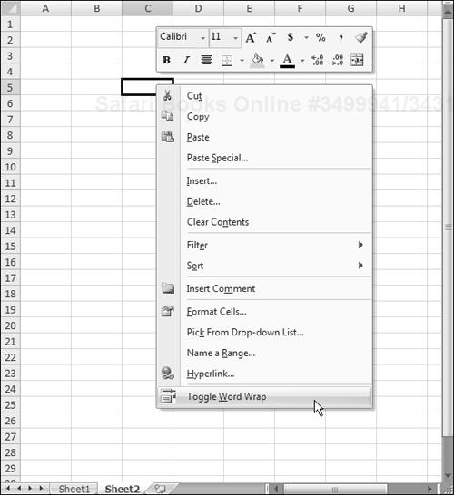 The Cell shortcut menu with a custom menu item.