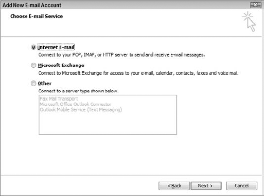 The first step for manual email account setup.