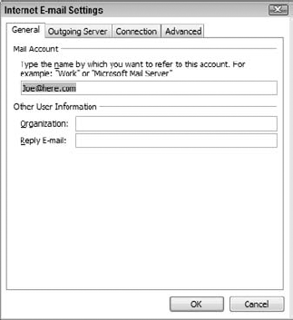 The General tab in the Internet E-mail Settings dialog box.
