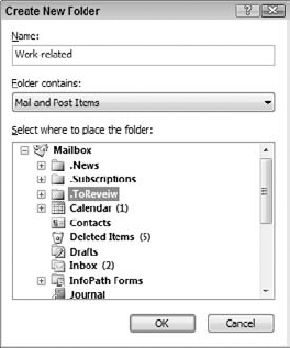 Creating a new folder to move an email message to.