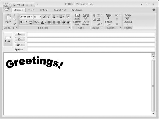 An example of WordArt in an email message.