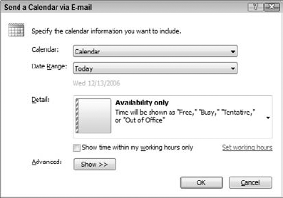 Sending calendar information in an email message.