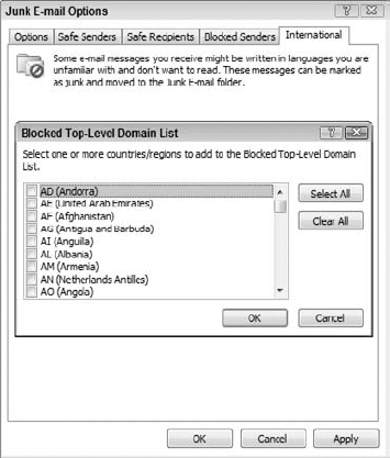 Specifying top-level domains to block.