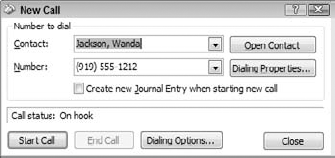 The New Call dialog box.