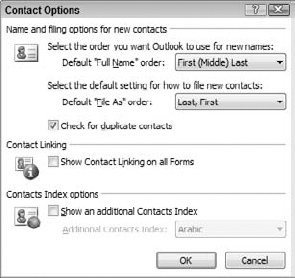 Setting global options for contacts.