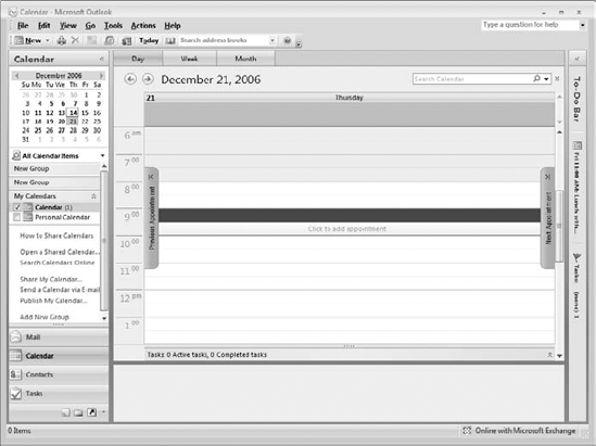 The Outlook Calendar can display a day, a week, or a month at a time.