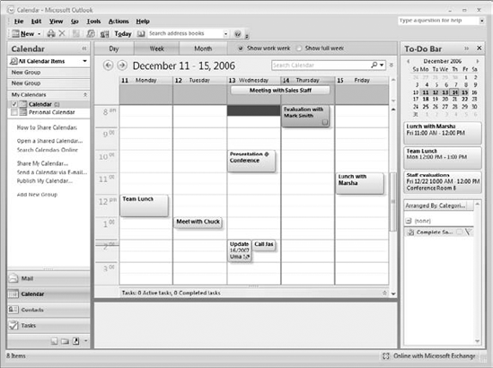 The To-Do Bar can display the Date Navigator and upcoming appointments.