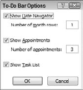 Setting To-Do Bar display options.