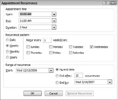 Defining a recurring appointment.