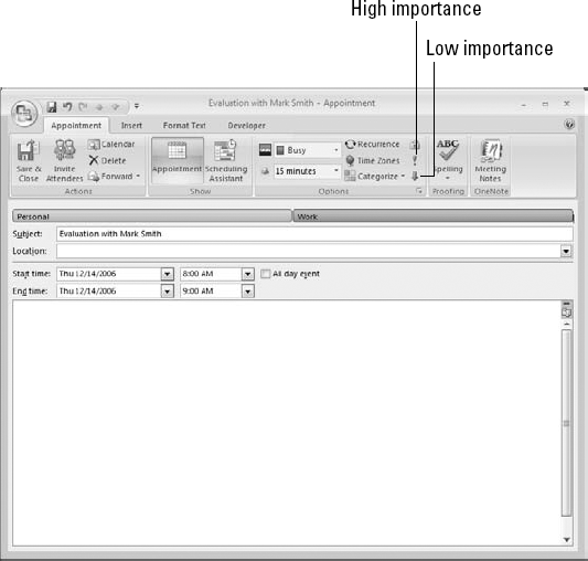 Assigning low or high importance to an appointment.