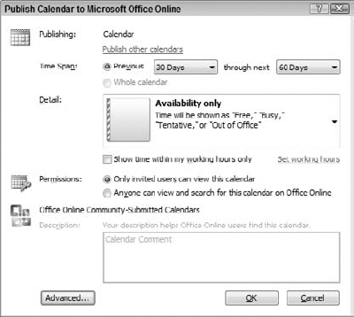 Publishing your calendar to Microsoft Office Online.