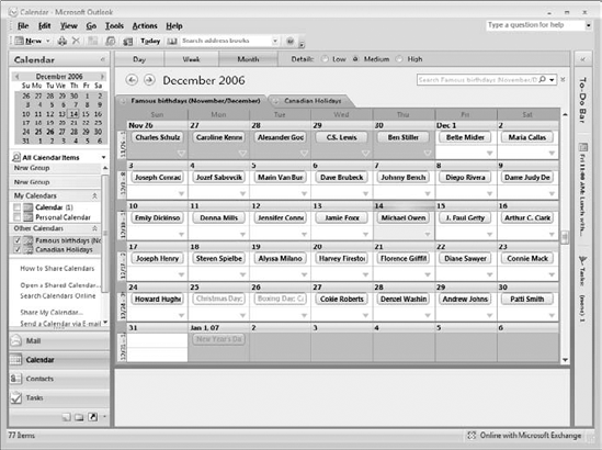 Calendars displayed in Overlay mode.