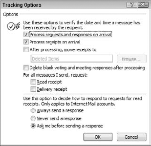 Setting options for handling responses to meeting requests.