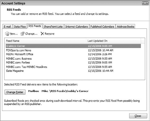 You use the Account Settings dialog box to work with RSS feed accounts.