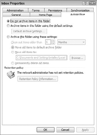 Setting AutoArchive options for a single folder.
