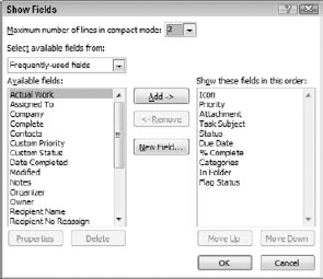 The Show Fields dialog box lets you specify which fields are included in the view.