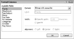 The Format Columns dialog box lets you specify the display format for individual columns in the view.