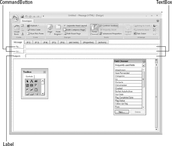 Each tab on a form contains controls, three of which are identified here.